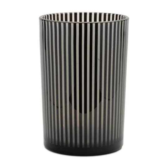 Black & White Striped Glass Candle Holder Set